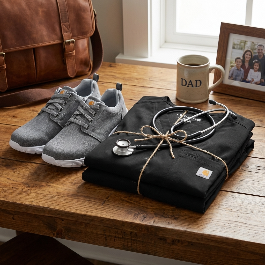 Medical Dad Father's Day gifts — scrubs, slip-resistant shoes, and comfort footwear